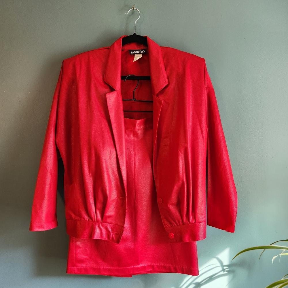 J. Andrews vintage red 2 piece set women's 5/6 blazer and skirt